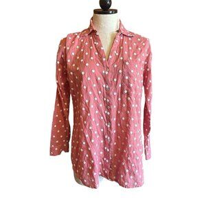J. Jill Women's Pink Knit Polka Dot Textured Button Down Blouse size XS